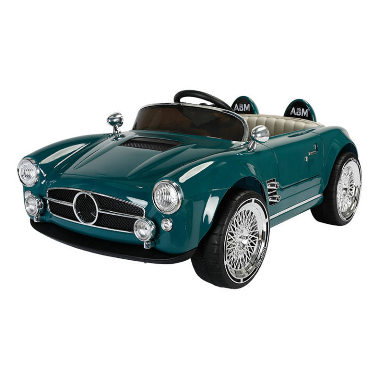 Dark Green Glossy Vintage Kids Ride-On Car with Bluetooth, Swing Mode, and Rear Storage
