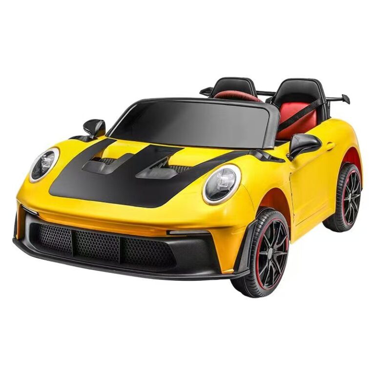 Yellow 12V Kids Ride-On Sports Car with 4-Wheel Drive, Leather Seat, and 12V7Ah Battery