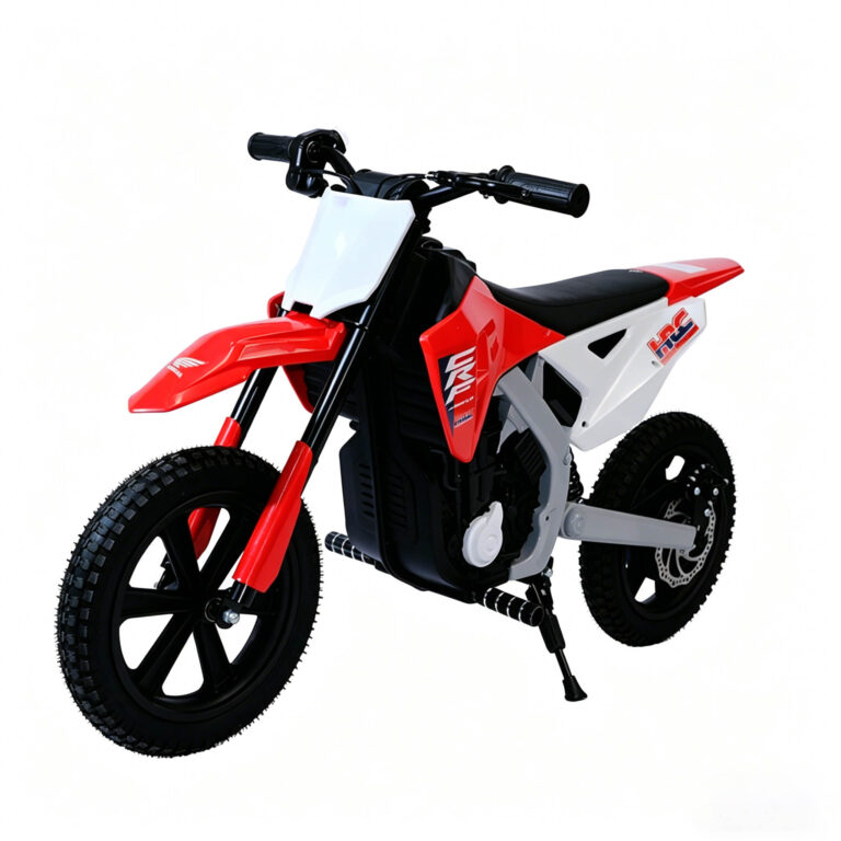 Red kids electric motorcycle with disc brake