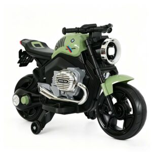 Green 12V Kids Electric Motorcycle with Bluetooth Music and Foot Pedal