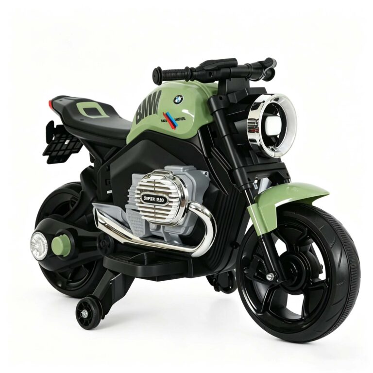 Green 12V Kids Electric Motorcycle with Bluetooth Music and Foot Pedal