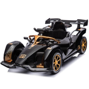 Black 12V Kids Electric Car with Dual Motors, Bluetooth Music, and LED Lights