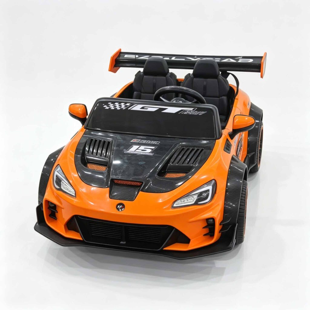 CA911 Kids Electric Ride On Car, orange racing toy car for children