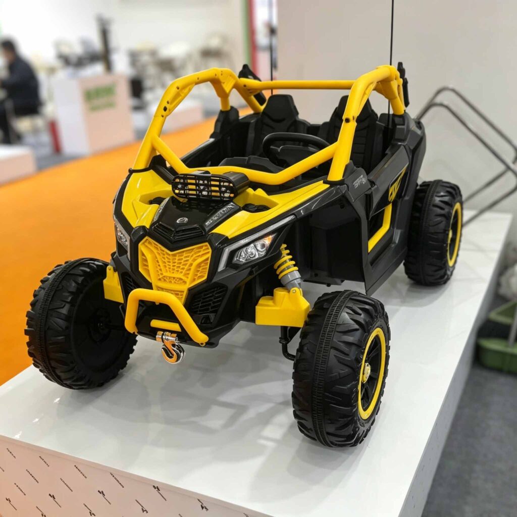 Yellow 2 seat kids off-road ride on car