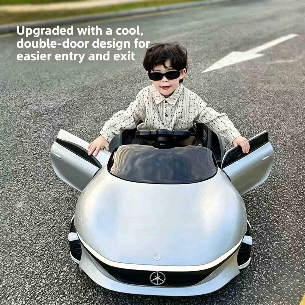 8808 silver kids electric car with double door, kid driving toy car