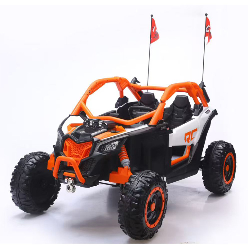 Kids electric ride on car, orange 2 seater kids UTV off-road toy car