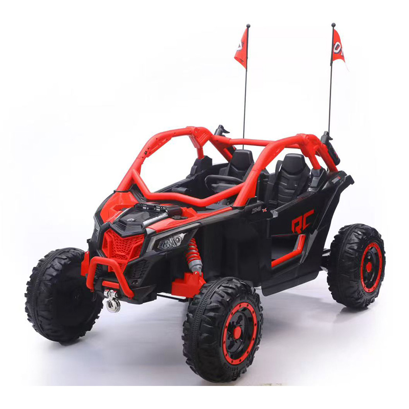 Red 2 seater kids UTV ride on toy car with flags