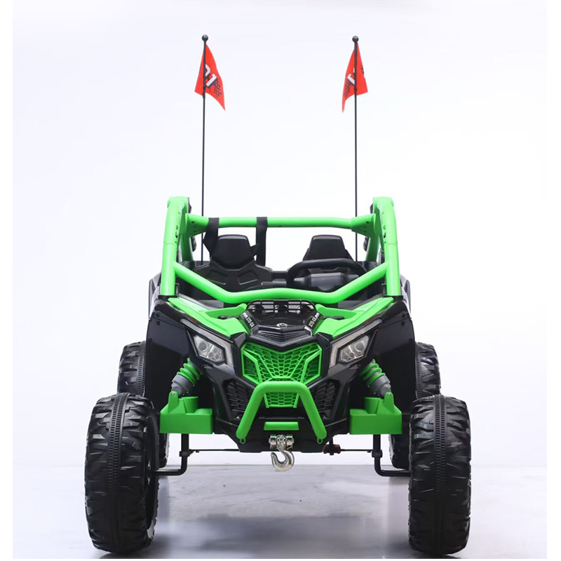 Kids electric ride on car, green children ride on UTV car with flags